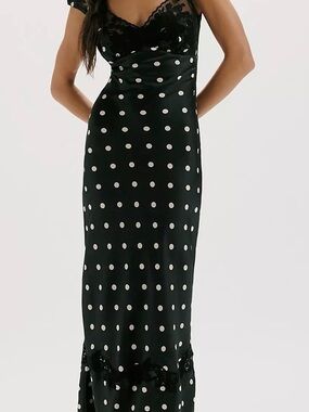 Free People Black & White Polka Dot Satin Lace Dress